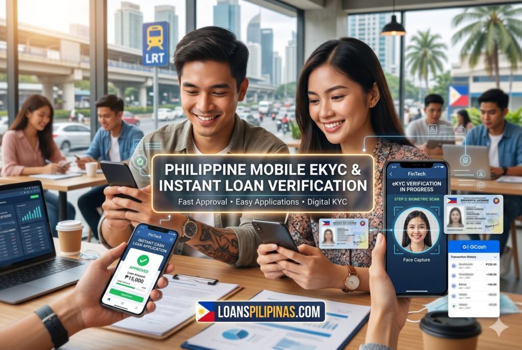 Filipino borrower completing eKYC identity verification for instant cash loan Philippines mobile application