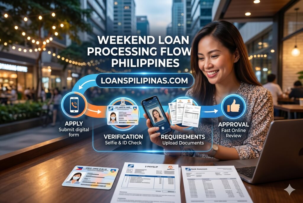 Weekend instant cash loan Philippines processing flow comparing e-wallet and bank transfer timelines