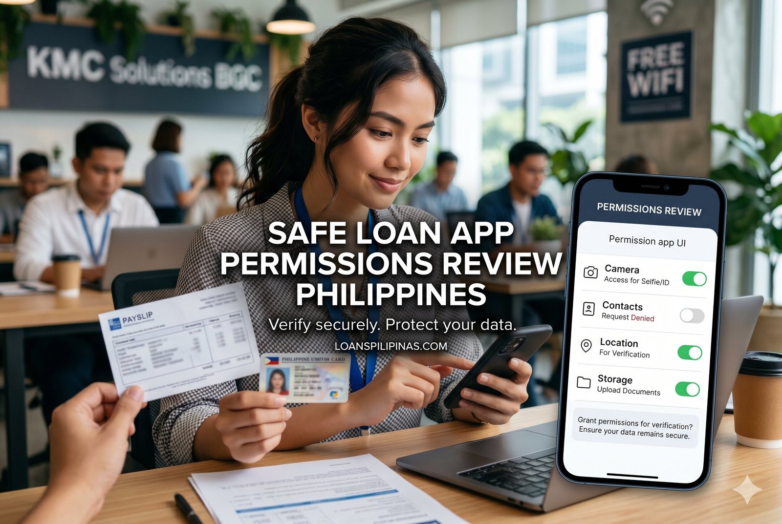 Borrower checking mobile app permissions before applying for a safe instant cash loan in the Philippines